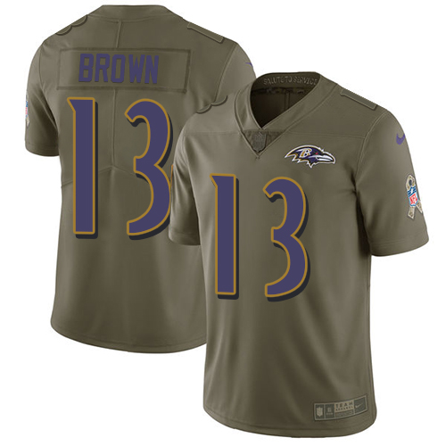 Nike Ravens #13 John Brown Olive Men's Stitched NFL Limited Salute To Service Jersey - Click Image to Close